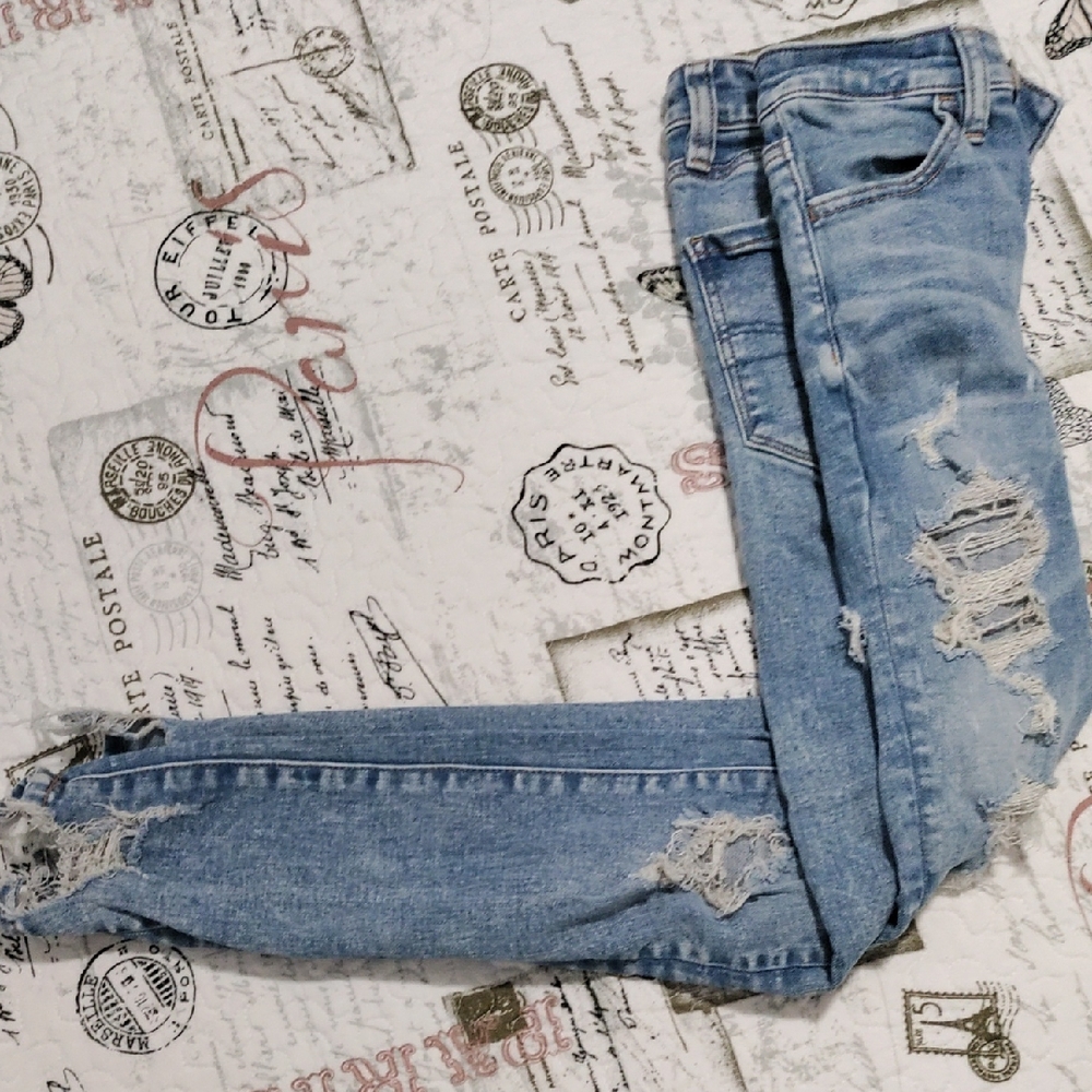 American Eagle Outfitters Sky Blue Ripped Boyfriend Jeans It's 000 Short